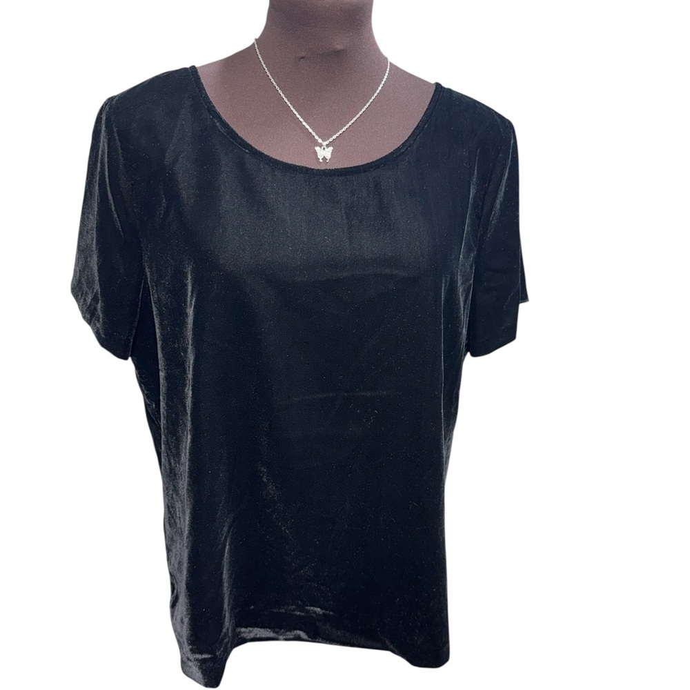NWT J. Crew Factory Womens Size M Black Velvet T-shirt Top Blouse Short Sleeve